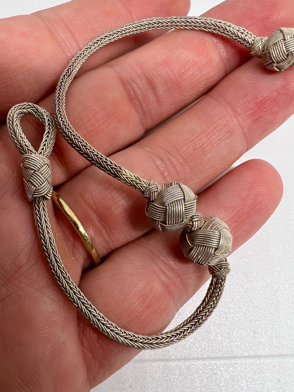 Sterling Silver Woven Rope Bracelet with Knot Accents